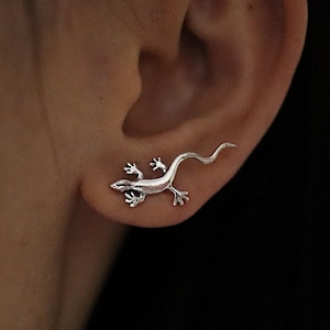 925 Sterling Silver Gecko Stud Earrings, Gecko Earrings, Lizard Earrings, Animal Studs, Gecko Lover Gift, Gift For Him, Reptile Gift