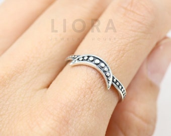 925 Sterling Zilveren Halve Maan Ring, Zilveren Maan Ring, Maan Ring, Stapelring, Boho Ring, Maan Cadeau