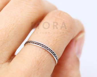 925 Sterling Silver Braided ring, Stacking Ring, Thin Band Ring, Twisted Ring, Rope Ring, Stackable Ring