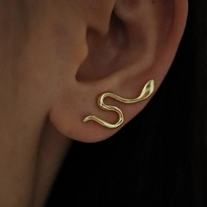 18k Gold Snake Ear Climbers, Snake Ear Climbers, Snake Earrings, Snake lover Gift, Gift For Her, Animal Earrings
