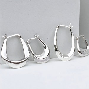 925 Sterling silver chunky hoop earrings, silver solid hoops, silver thick hoop earrings, rectangle hoops, small thick hoops, oval hoops