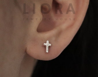 Pendientes de cruz de plata de ley 925, pendientes de cruz, pendientes de cruz pequeños, cruz gruesa, pendientes de cruz, regalo de cruz, joyería de cruz