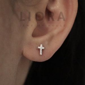 925 Sterling Silver Cross Stud Earrings, Cross Earrings, Small Cross Earrings, Thick Cross, Cross Studs, Cross Gift, Cross Jewelry