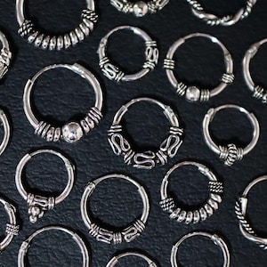 925 Sterling Silver Bali Hoop Earrings, Bali hoops, Hoop Earrings, 10mm, 12mm, 14mm Hoops, Silver Hoop Earrings, Tribal Hoops, Boho hoops