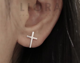 925 Sterling Silver Cross Stud Earrings, Thin Cross Earrings, Cross Earrings, Men Earrings, Cross Gift, Cross Jewelry, Gift for him