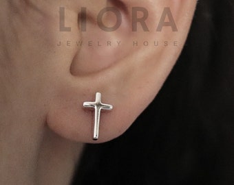925 Sterling Silver Cross Stud Earrings, Cross Earrings, Small