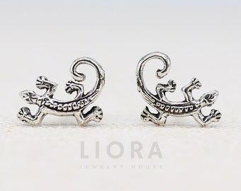 925 Sterling Silver Chameleon Stud Earrings, Gecko Earrings, Lizard Earrings, Salamander Earrings, Animal Earrings
