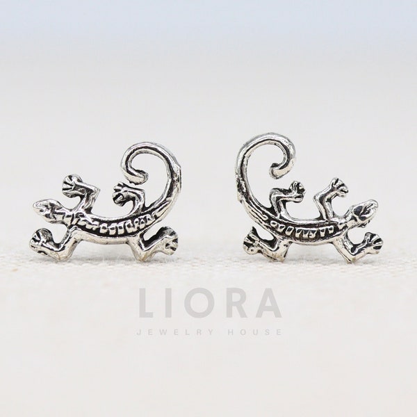 925 Sterling Silver Chameleon Stud Earrings, Gecko Earrings, Lizard Earrings, Salamander Earrings, Animal Earrings