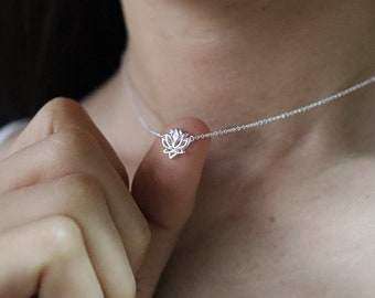 Collana Ciondolo Fiore Di Loto In Argento 925 Delicato Semplice