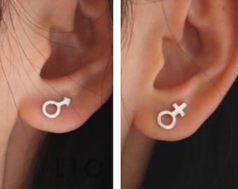 Pendientes de plata de ley 925 con símbolo masculino y femenino, símbolo femenino, símbolo masculino, pendientes de género, signo femenino, signo masculino, lesbiana, gay, lgbt
