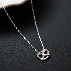 Tiny Pretzel Heart Knot Pendant Necklace in Sterling Silver