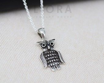 925 Sterling Silver Owl Necklace, Owl Pendant Necklace, Owl Gift, Animal Necklace, Owl Charm