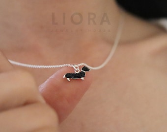 925 Sterling Silver Sausage Dog Necklace, Dachshund Necklace, CZ Dachshund Pendant, Dog Pendant, Dog Necklace