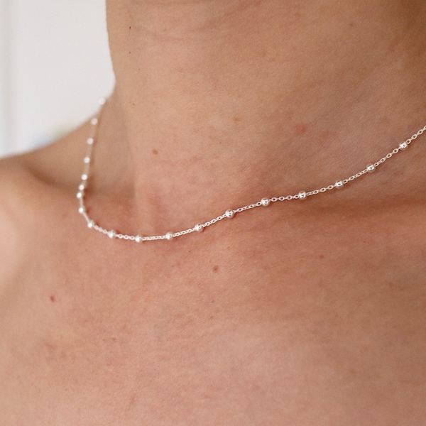 925 Sterling Silver Solid Ball Chain, Bead Chain, Satellite Choker, Silver Chain, Ball Necklace, Layered Necklace, Minimalist Necklace