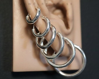 925 Sterling Silver 2 mm Thick Hoop Earrings, Silver Hoop Earrings, Thick Hoop Earrings, Simple Hoop Earrings, Plain Hoop Earrings