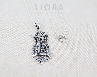925 Sterling Silver Owl Pendant, Owl Charm, Animal Pendant, Bird Pendant, Owl Necklace