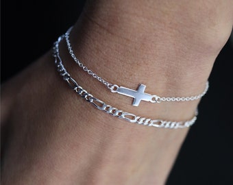 Green Jasper Beaded 925 Silver Cross Bracelet, Mens Silver Cross
