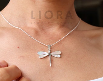 Ciondolo a forma di libellula in madreperla in argento sterling 925, ciondolo a forma di libellula, collana a forma di libellula, regalo a forma di libellula, ciondolo a forma di conchiglia, madreperla