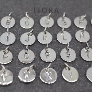 High polish 925 Sterling Silver Charm Alphabet, 8mm Initial Pendant Monogram, Round Plate Initial, Letter Plate Necklace, initial disc