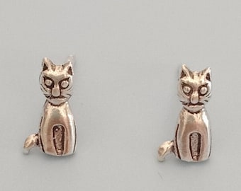 Cat stud earrings, sitting cat earrings, cat earrings, grumpy cat, cat lover gift, sterling silver cat earrings, animal earrings, kid studs