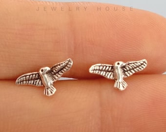 925 Sterling silver bird stud earrings, flying bird earrings, eagle earrings, eagle studs, bird earrings, bird lover gift, bird earrings