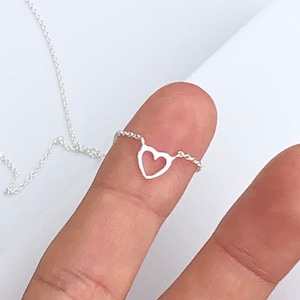 925 sterling silver tiny heart necklace, open heart pendant necklace, small heart necklace, heart chain, tiniest heart pendant, heart