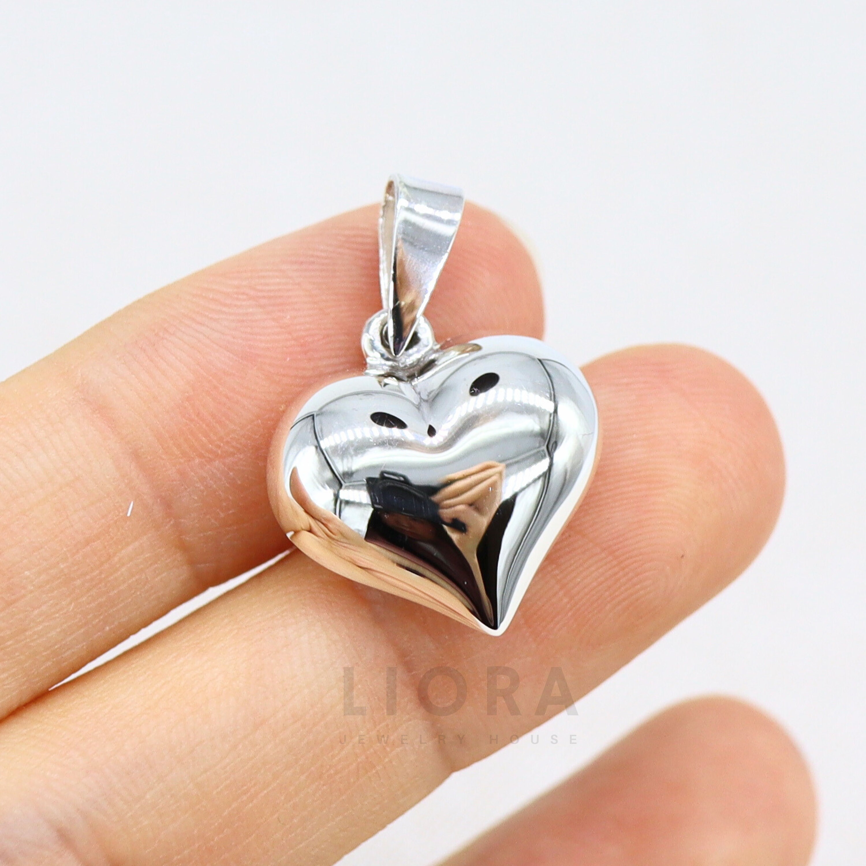 贈る結婚祝い heart Puffy necklace 日本 Etsy - シルバー
