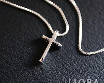 925 Sterling Silver Thick Cross Pendant Necklace, Cross Necklace, Thick cross, Small Cross Charm, Baptism Gift, Cross Chain, Gift for him