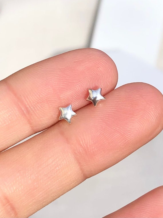 Shiny Solid 925 Sterling Silver Cute Small Tiny Star Plain Stud Earrings Gift 