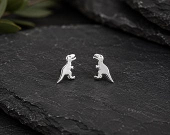 925 Sterling Silver Dinosaur Stud Earrings, T-Rex Jewelry