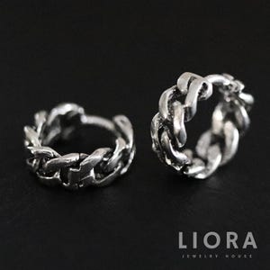 Örhängen med grova kedjor, Huggies i 925 sterlingsilver, 12 mm