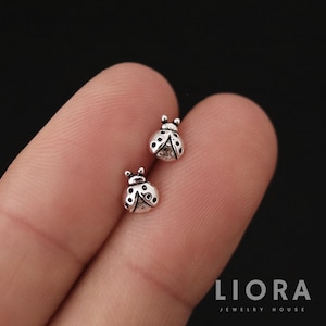 925 Sterling Silver Ladybug Stud Earrings, Ladybug Earrings, Bug Earrings, Insect Fly Studs, Tiny Ladybug, Gift For Her, Girl Earrings