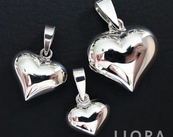 925 Sterling Silver Heart Pendant Necklace, Heart Necklace, 3D Heart Charm, Puffy Heart Pendant, Puffy Heart Necklace, Small Heart Necklace