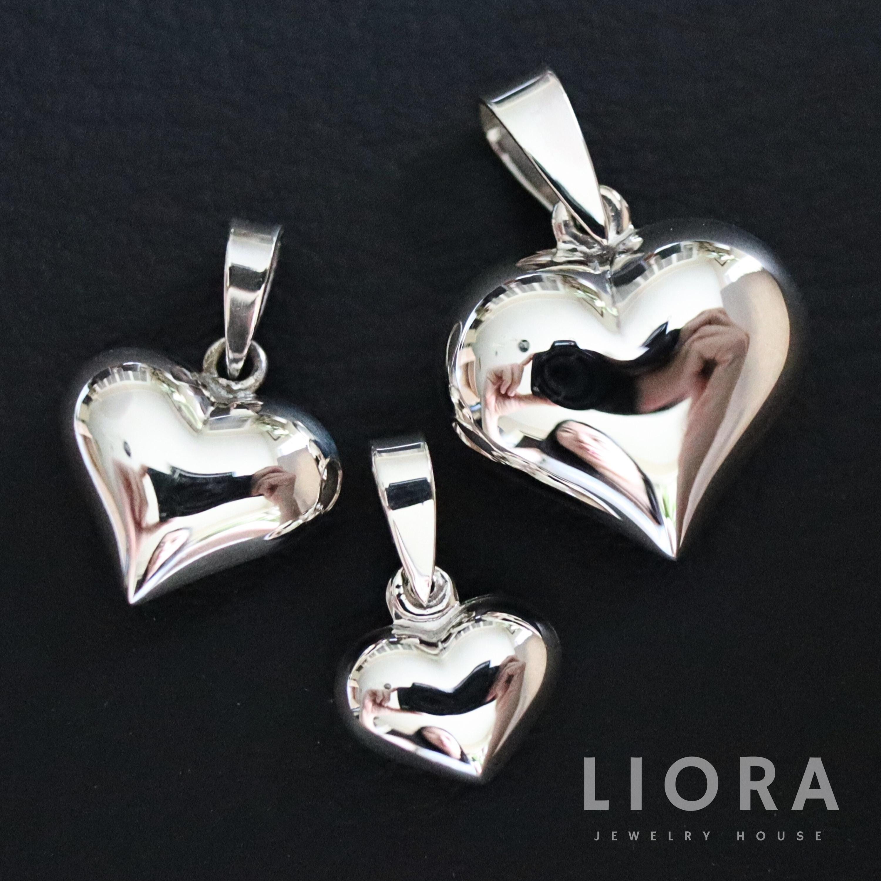 925 Sterling Silver Heart Pendant Necklace, Heart Necklace, 3D