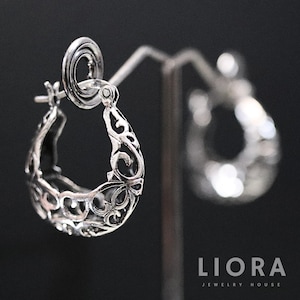 925 Sterling Silver Filigree Hoop Earrings, Floral Hoop Earrings, Vintage Hoop, Scrolling Hoops, Silver Hoop Earrings, Boho Hoops, Mom gift