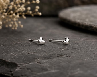 Tiny Solid Sterling Silver Heart Stud Earrings, Hypoallergenic Mini Studs