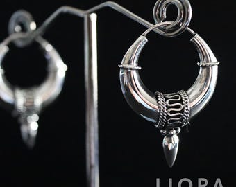 925 Sterling Silver Tribal Horn Hoop Earrings, Bohemian Chunky Hoops