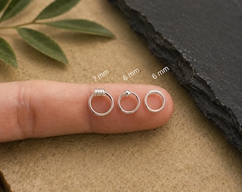925 Sterling Silver Tiny 6mm Hoop Earrings, Cartilage Sleeper Hoops, Delicate Minimalist Jewelry
