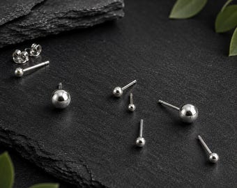 Oorbellen met bolletjes van 925 sterling zilver – Klassieke ronde oorstekers, minimalistische oorbellen voor elke dag, verkrijgbaar in verschillende maten.