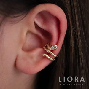 18k Gold Snake Ear Cuff, Snake Ear Wrap, Snake Earrings, Gold Snake Ear Cuff, Snake Jewelry, Ear Wrap, Ear Cuff, Gift For Her, Silver Snake