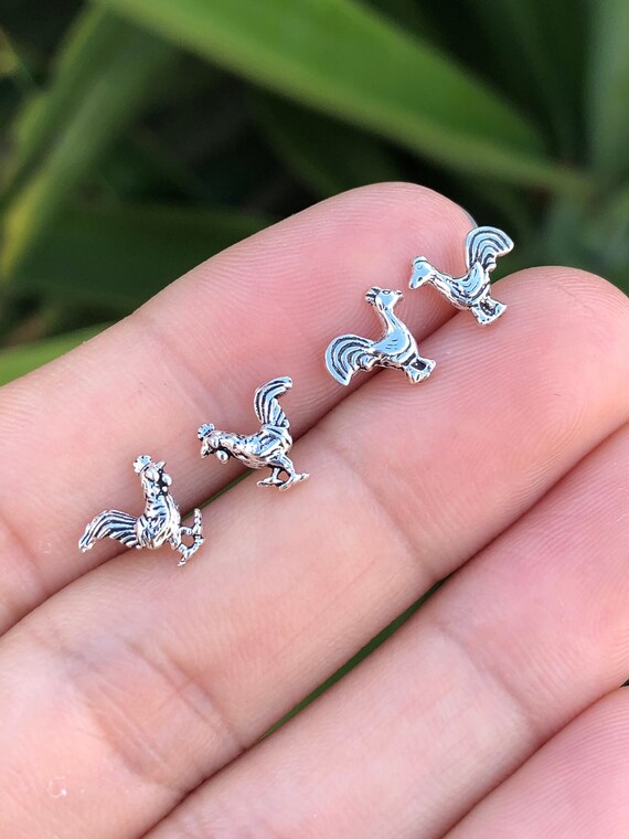 Chicken Studs Animal Studs 925 Animal Studs Animal Lover Gifts Cockerel studs Chicken Gifts Sterling Silver Rooster Studs