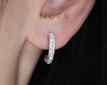 Orecchini Aeon a mezzo cerchio in vero argento sterling con zirconi cubici - Italia
