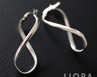 925 Sterling Silver Infinity Hoop Earrings, Twisted Hoop Earrings, Wave Hoop Earrings, Minimalist Hoops, Infinity Earrings, Silver Hoops