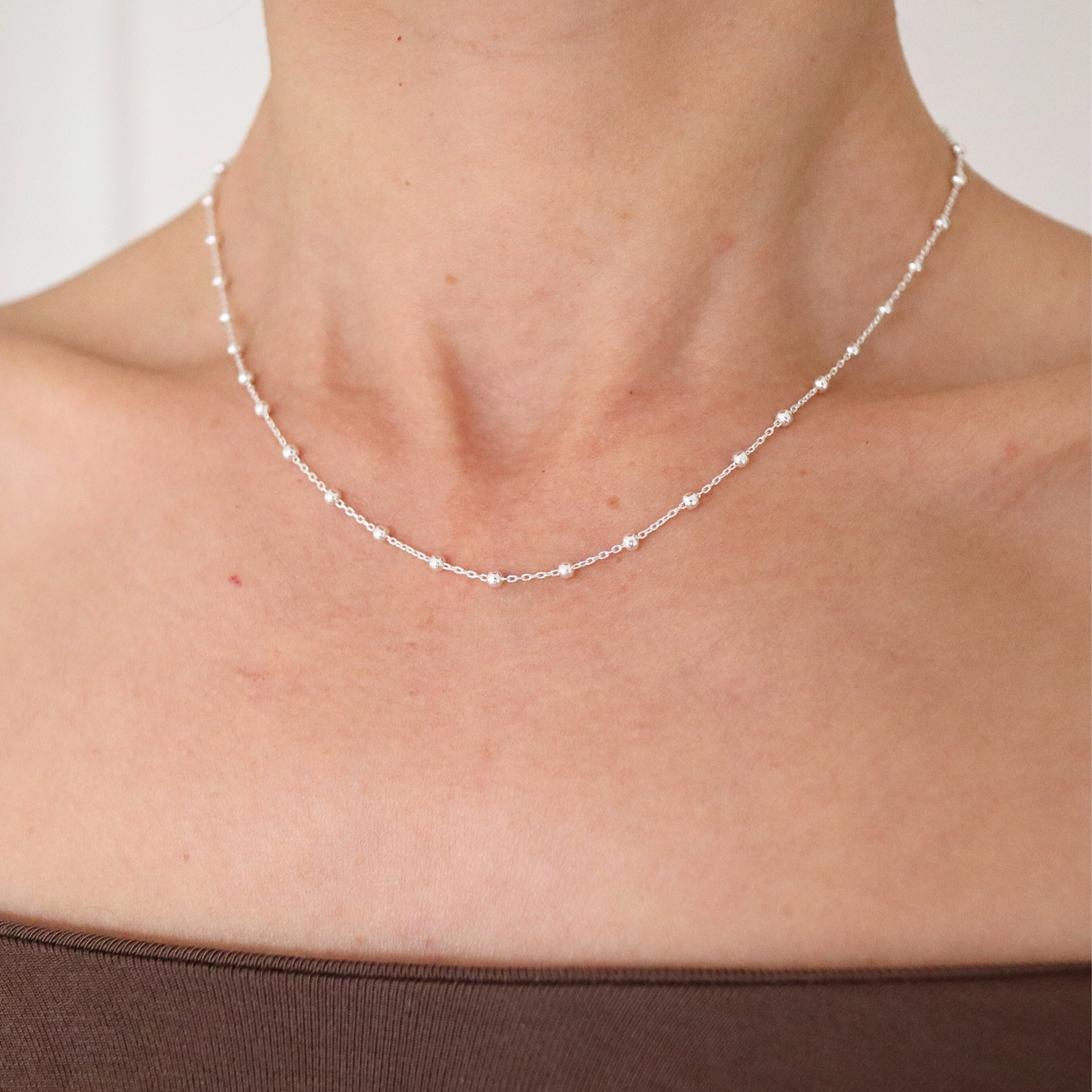 【WE11DONE】 Ball Chain Necklace Silver 925 Sterling Silver Solid Ball Chain, Bead Chain, Satellite