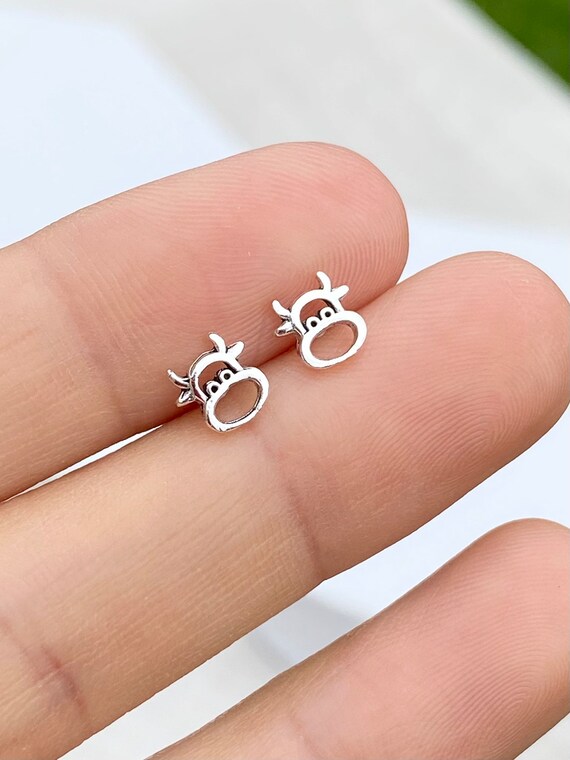 Orecchini a bottone a forma di mucca da latte in argento sterling - Orecchini a bottone a forma di animali da fattoria - Carini, divertenti, stravaganti - Italia
