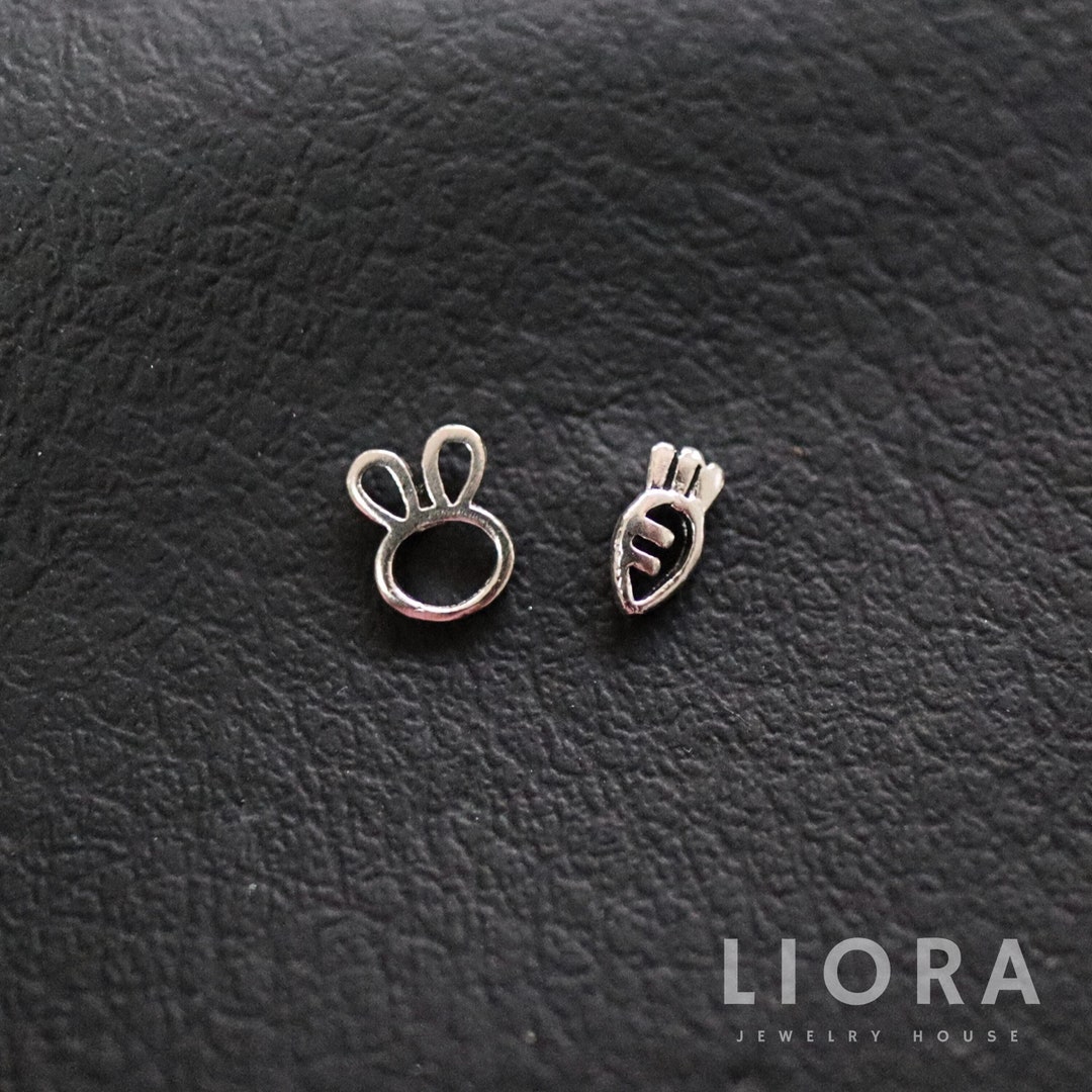925 Sterling Silver Mismatched Rabbit Carrot Stud Earrings, Rabbit ...