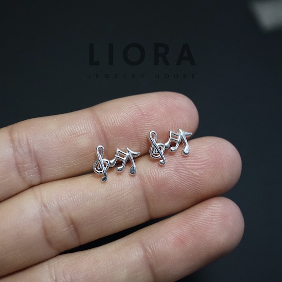 Orecchini A Perno In Argento 925 Con Chiave Di Violino, Fatti A Mano In Italia, Cm 1,7 X 0,7, Peso 2 G, Confezione Regalo - 2