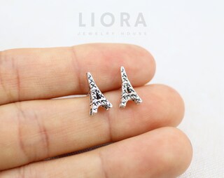 Orecchini A Bottone Torre Eiffel In Argento Sterling 925 Ipoallergenici - Gioielli Piccoli E Eleganti Per Donna, Ideali Come Regalo