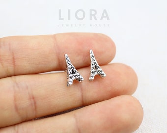 Orecchini A Bottone Torre Eiffel In Argento Sterling 925 Ipoallergenici - Gioielli Piccoli E Eleganti Per Donna, Ideali Come Regalo