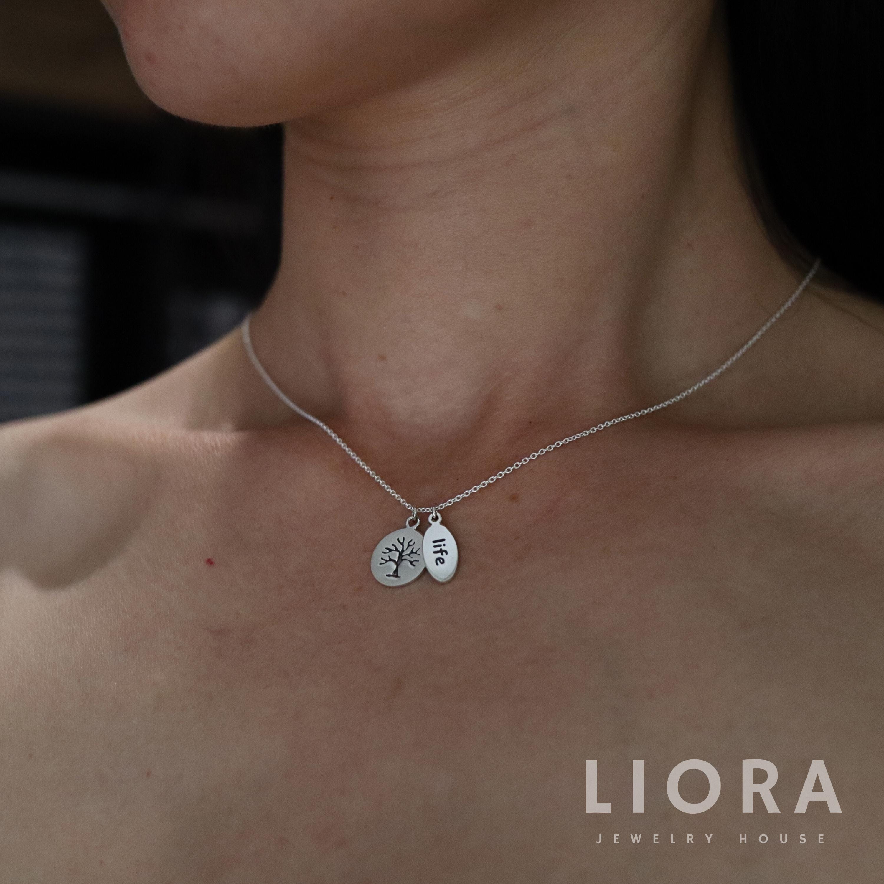 Collana Albero Della Vita In Argento Sterling 925 Con Incisione 'Love' - Catena Regolabile 45-48 Cm - Gioiello Donna